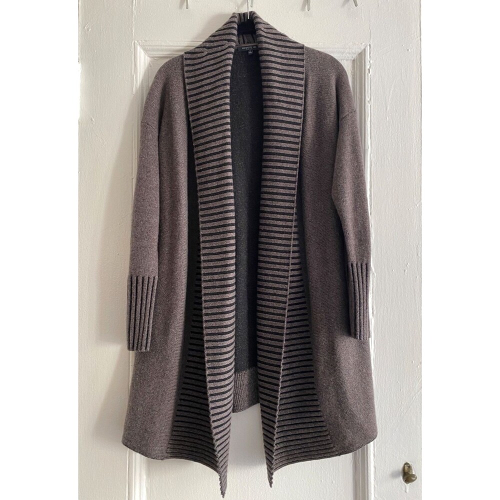 Lafayette 148 100% Cashmere Shawl Collar Cardigan brown  & black mélange SMALL